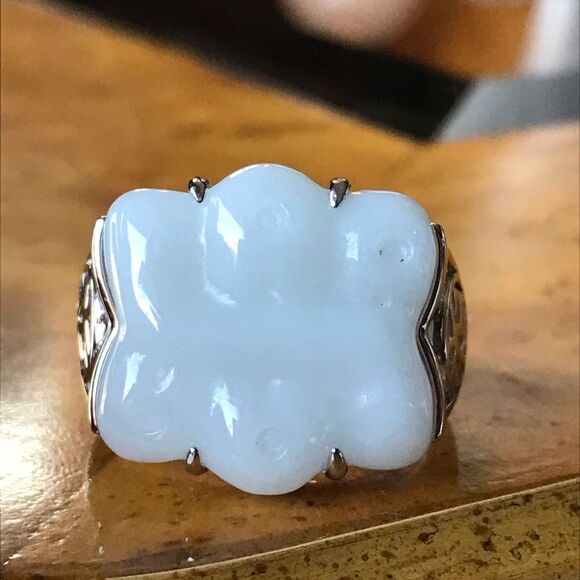 Natural Jade Sterling Silver Ring Discounted Size 9 - Picture 1 of 9
